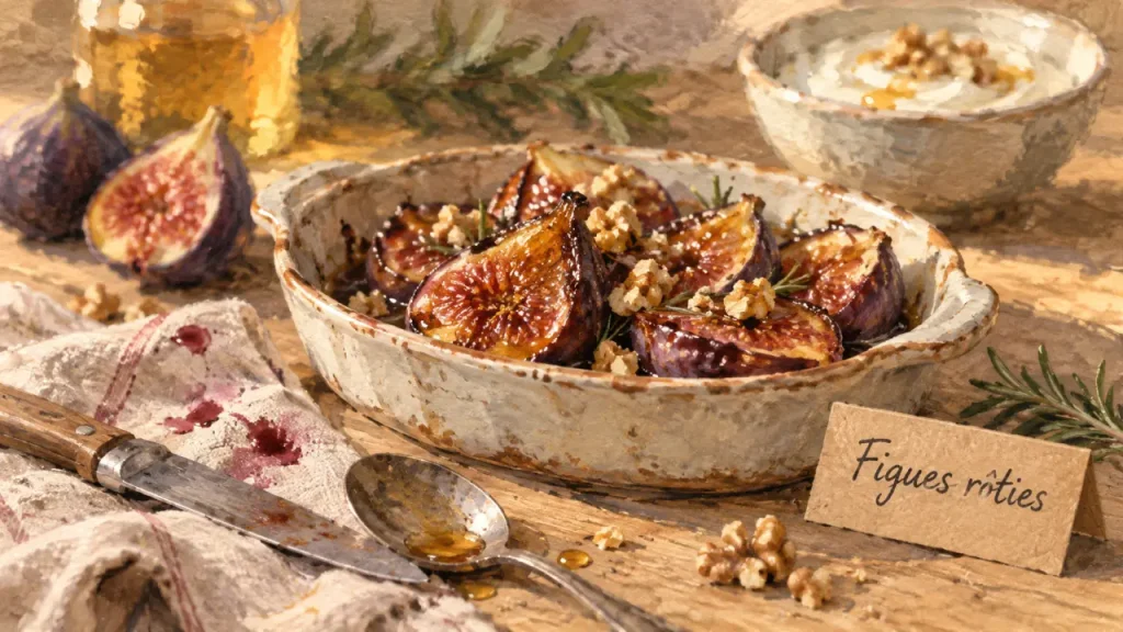 Recette figues fraîches : figues miellées rôties, noix et miel