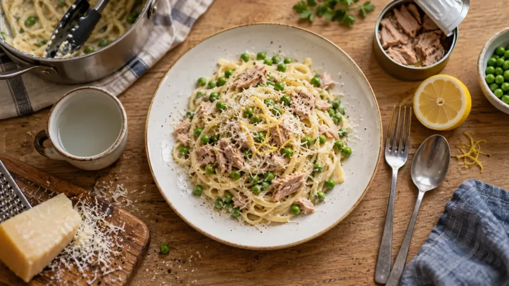 Repas midi rapide : pâtes crémeuses au thon chaudes en 10–30 minutes